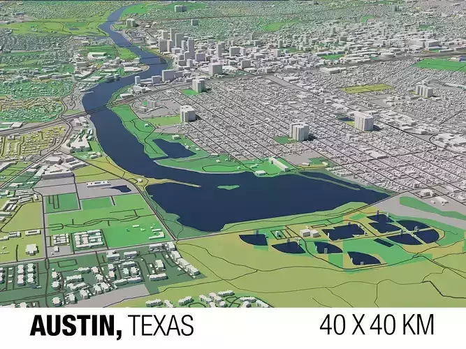Austin Texas USA 40x40km 3D City Map
