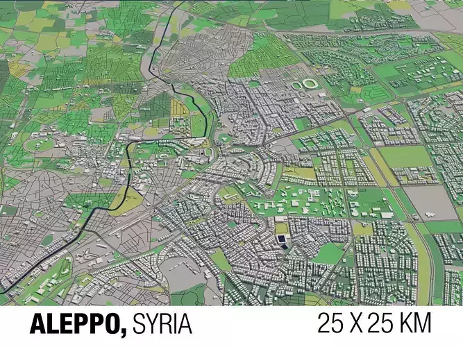 Aleppo Syria 25x25km 3D City Map 3D model
