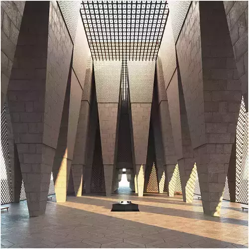 Temple building with lines 3D model