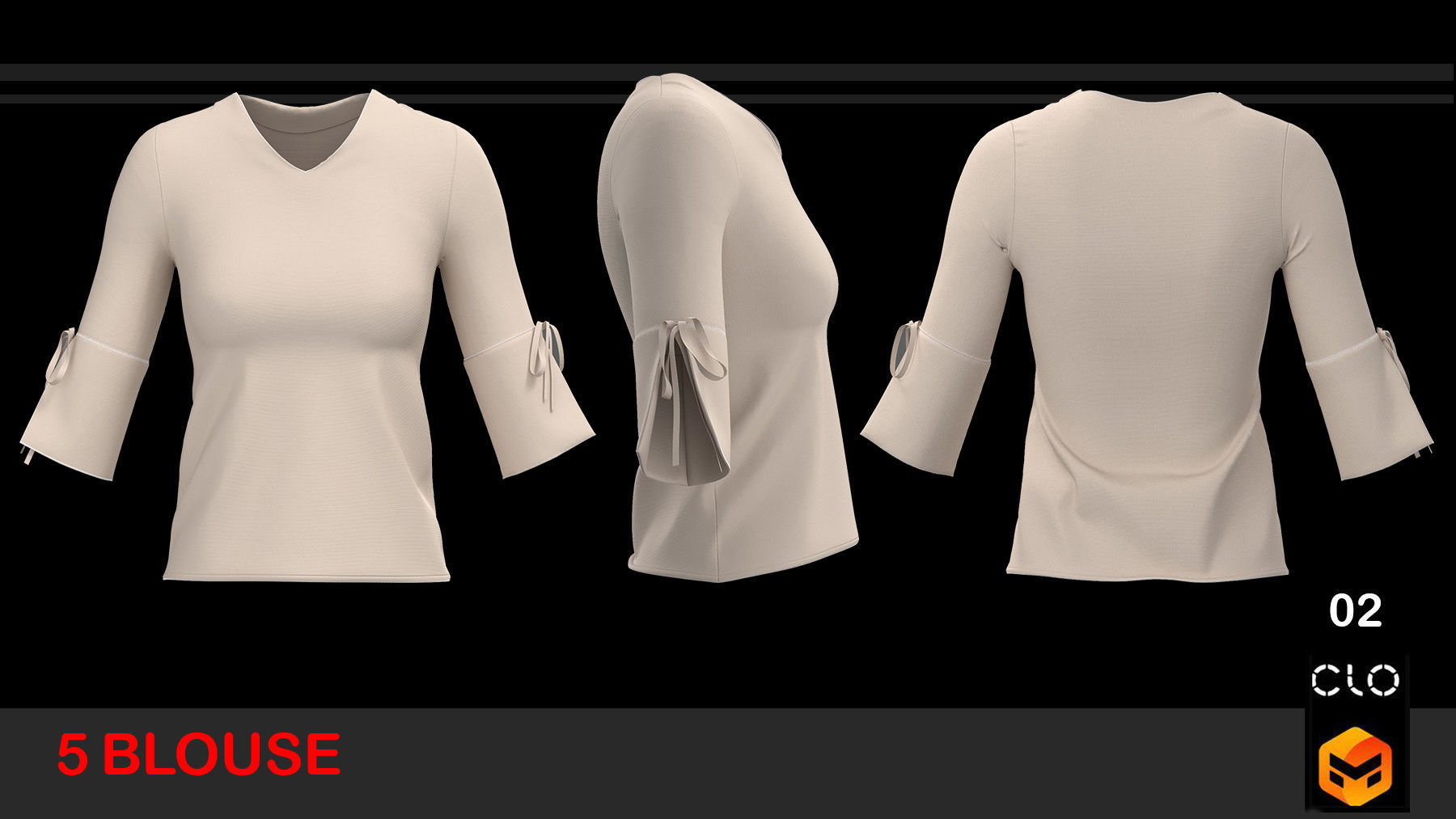 5 FEMALE BLOUSES PACK 3D model_2