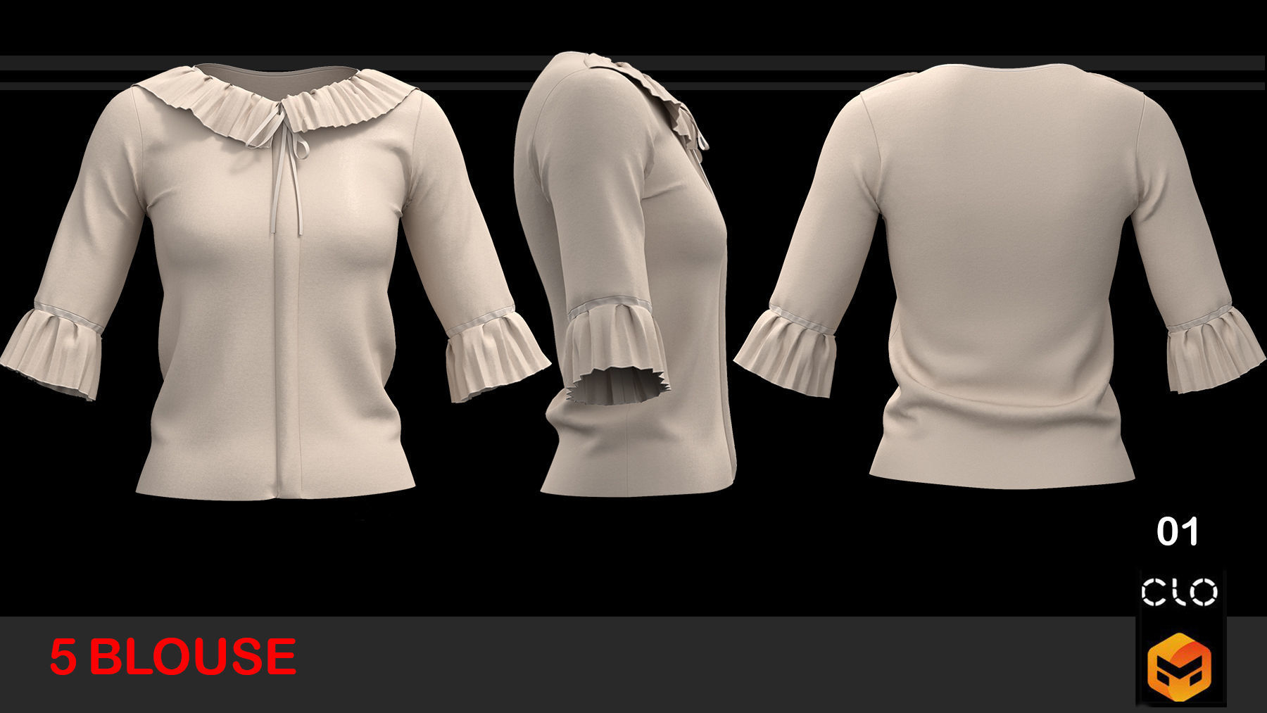5 FEMALE BLOUSES PACK 3D model_1