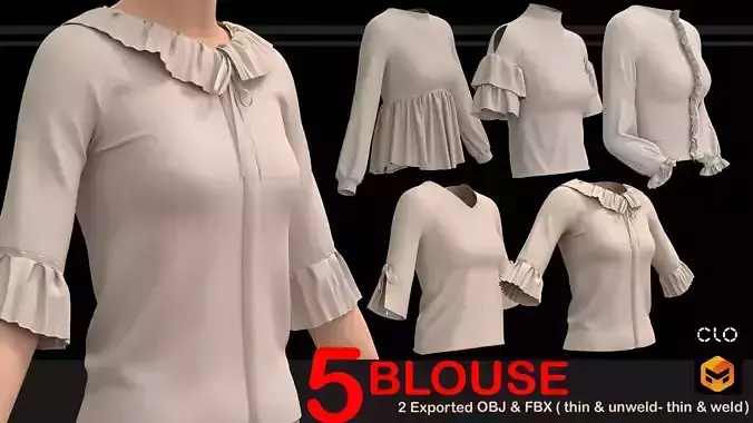 5 FEMALE BLOUSES PACK 3D model 5 FEMALE BLOUSES PACK 3D model