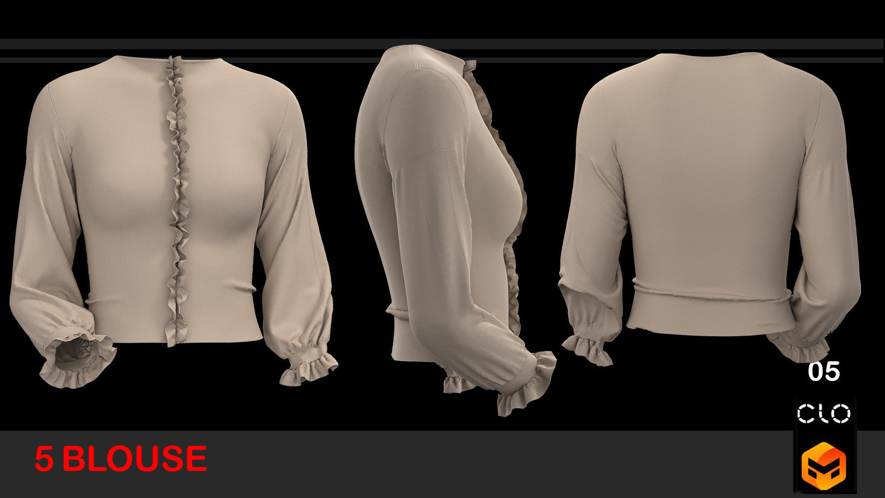 5 FEMALE BLOUSES PACK 3D model_5