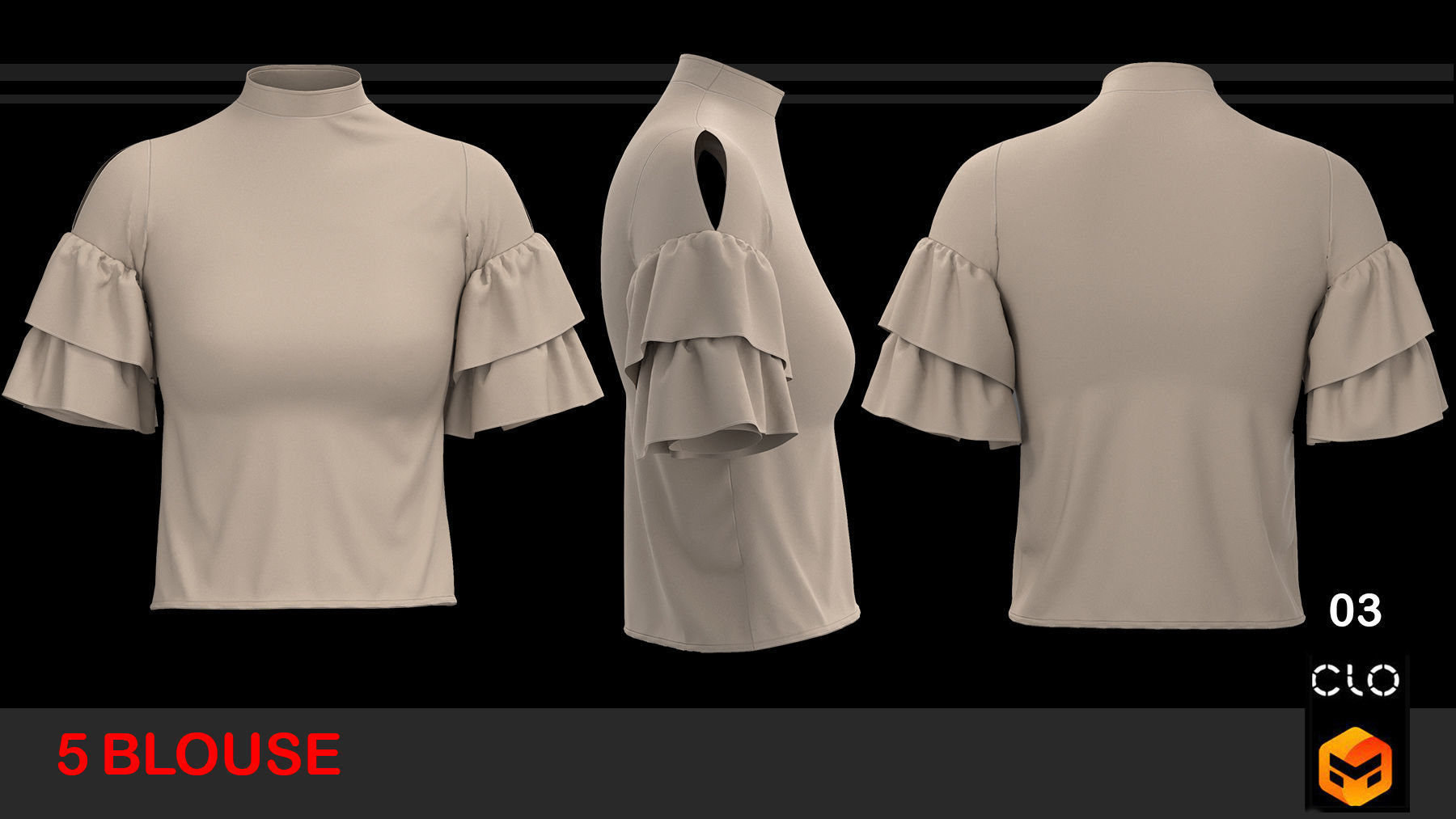5 FEMALE BLOUSES PACK 3D model_3