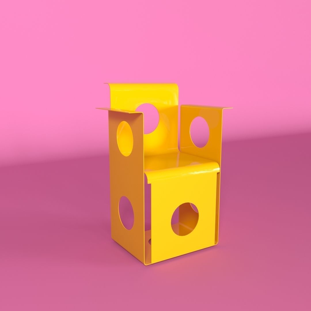 Metal chair Low-poly 3D model_2