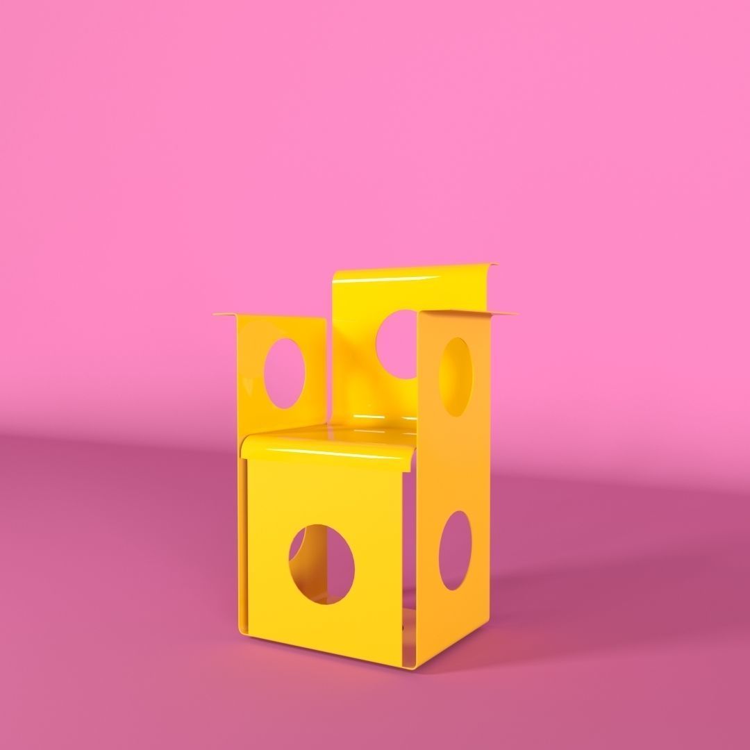 Metal chair Low-poly 3D model_1