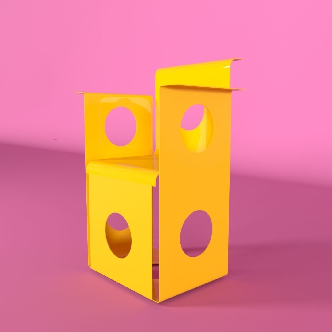 Metal chair Low-poly 3D model_6