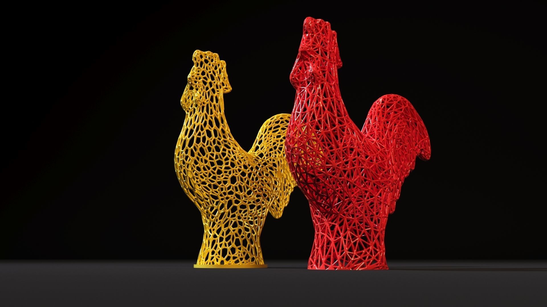 Rooster two sculptures 3D print model_9