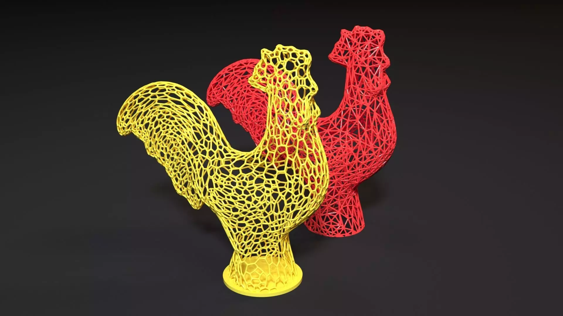 Rooster two sculptures 3D print model_0