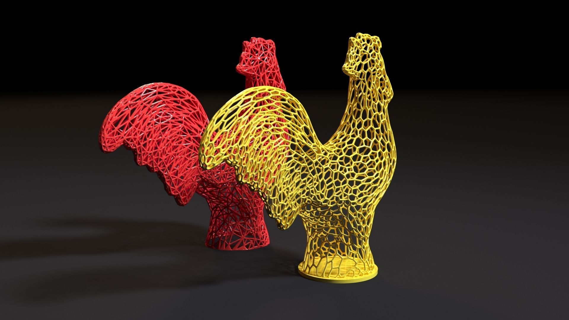 Rooster two sculptures 3D print model_5