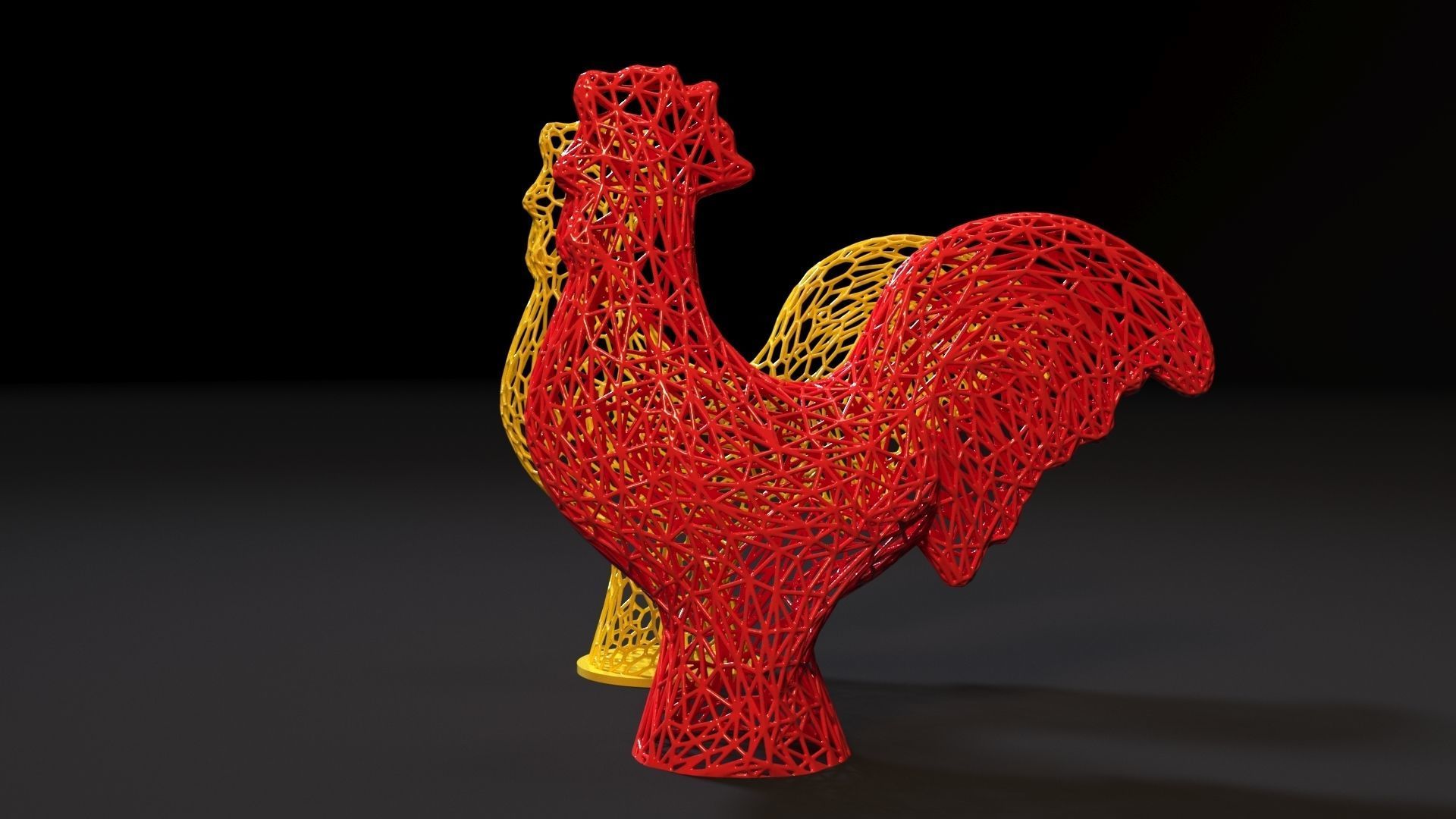Rooster two sculptures 3D print model_2
