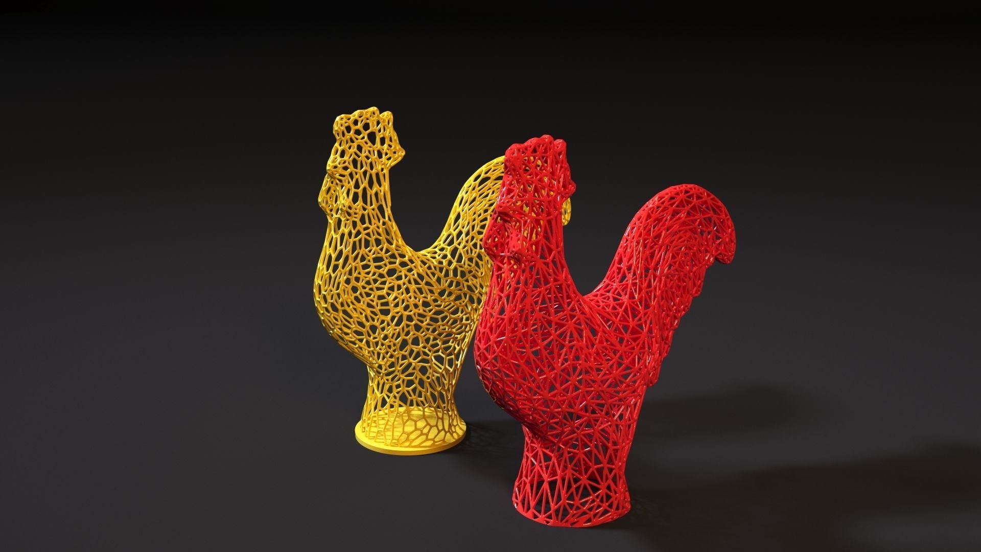 Rooster two sculptures 3D print model_1