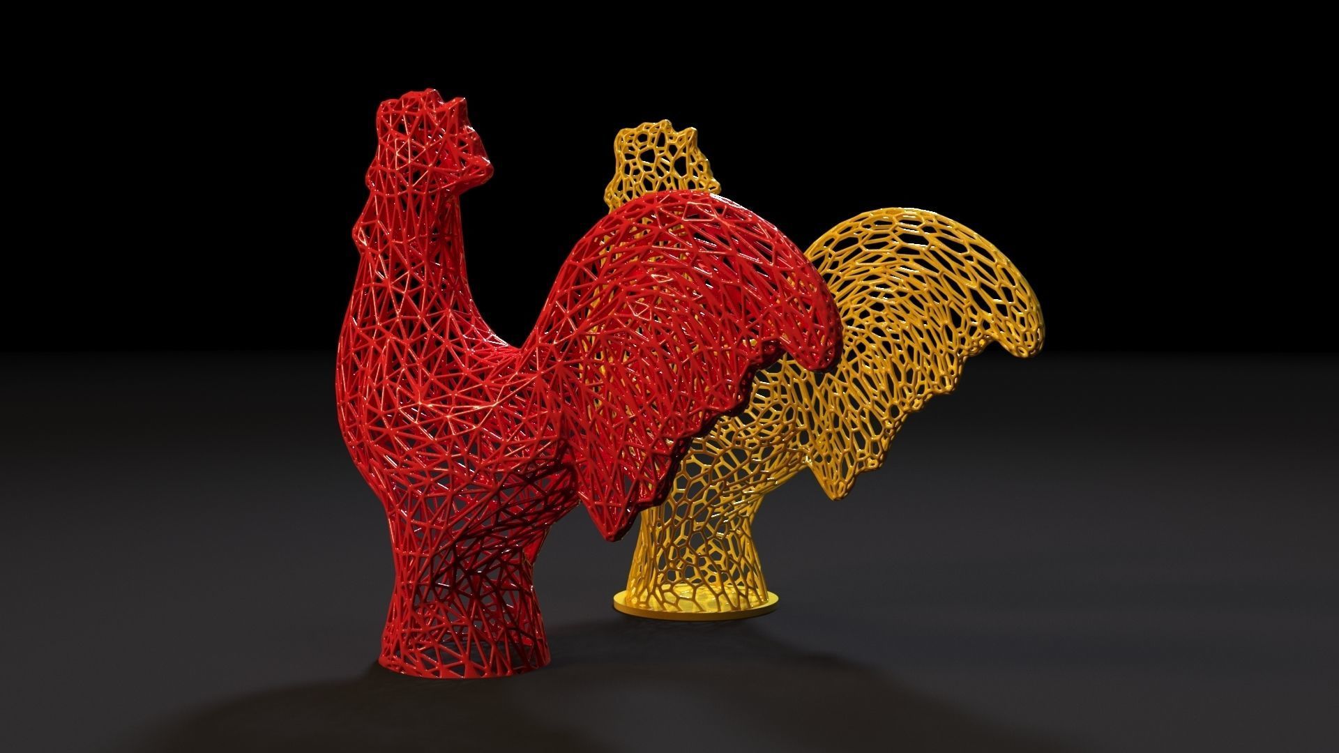 Rooster two sculptures 3D print model_3