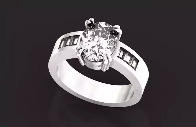classic  female  ring with baguette and a central large oval 631