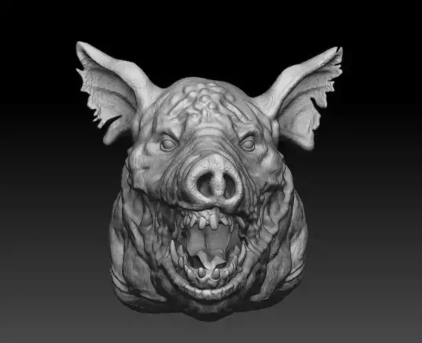 Zombie Pig Head High Poly 3D Model