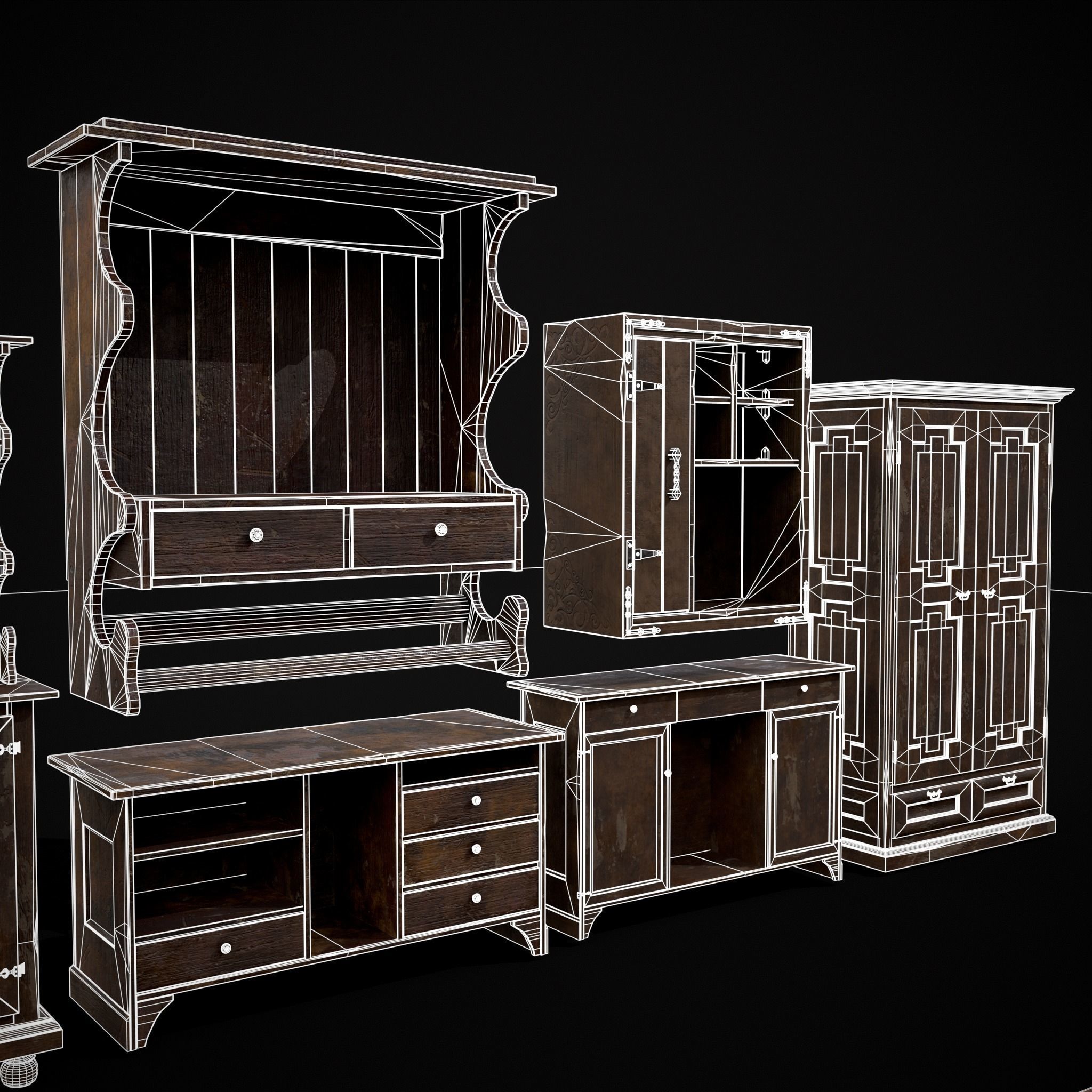 Rustic Wooden Kitchen Furniture Pack 3D Model Collection_11