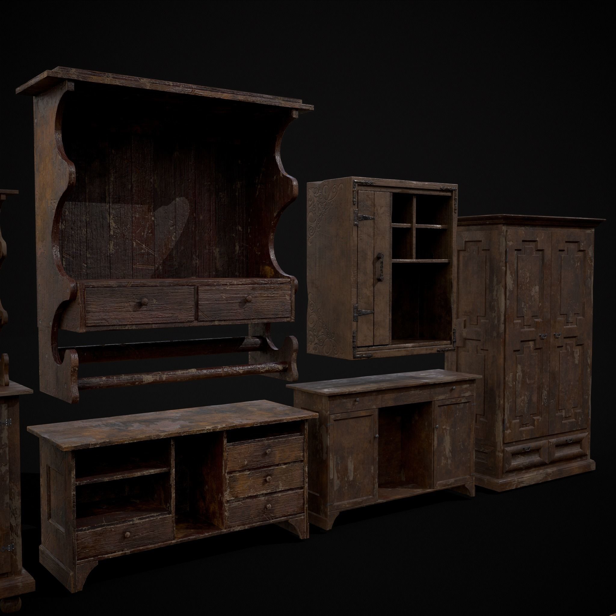Rustic Wooden Kitchen Furniture Pack 3D Model Collection_10