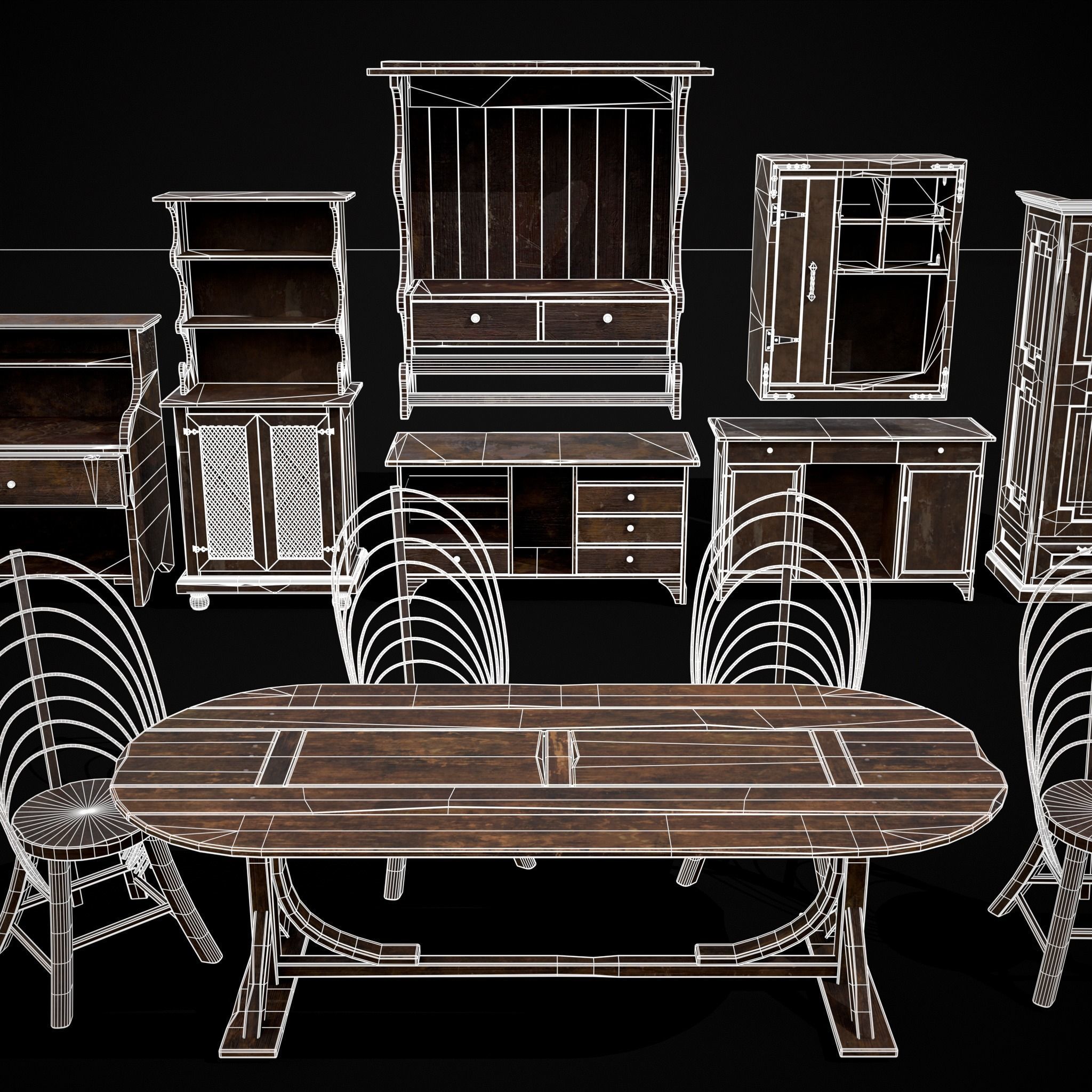 Rustic Wooden Kitchen Furniture Pack 3D Model Collection_67