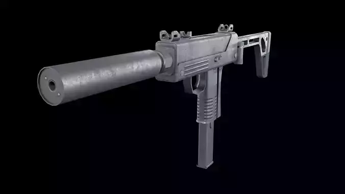 Submachine gun Low-poly 3D model
