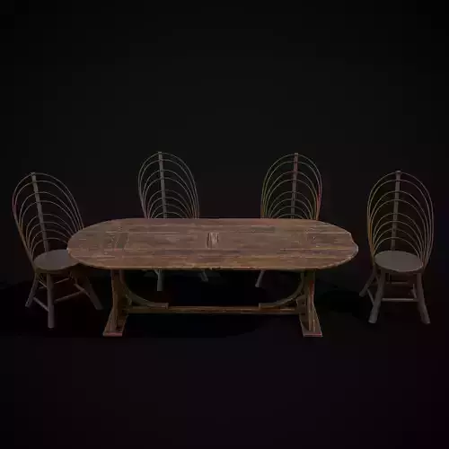 Rustic Table and Bent Stick Chairs 3D Model Collection