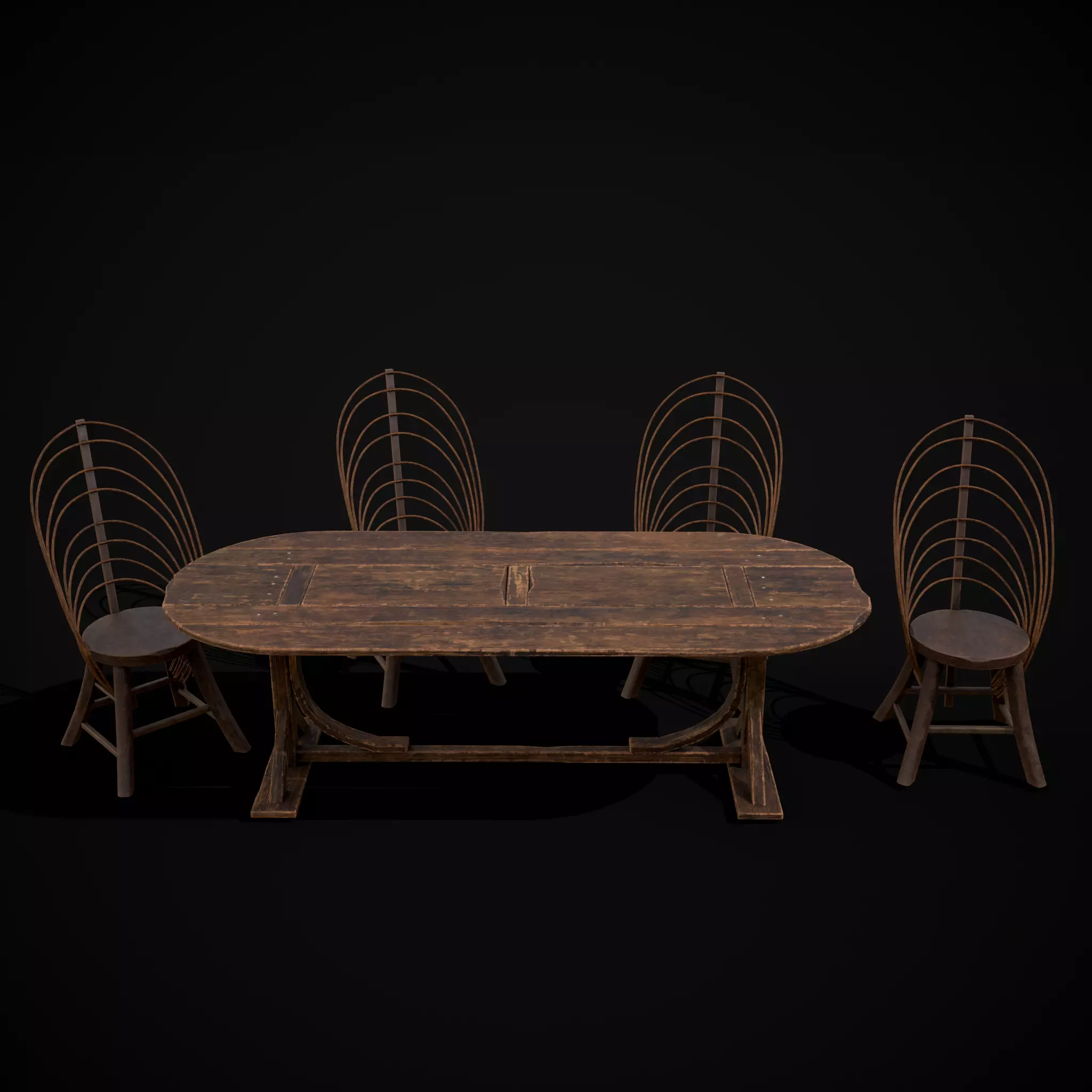 Rustic Table and Bent Stick Chairs 3D Model Collection_0