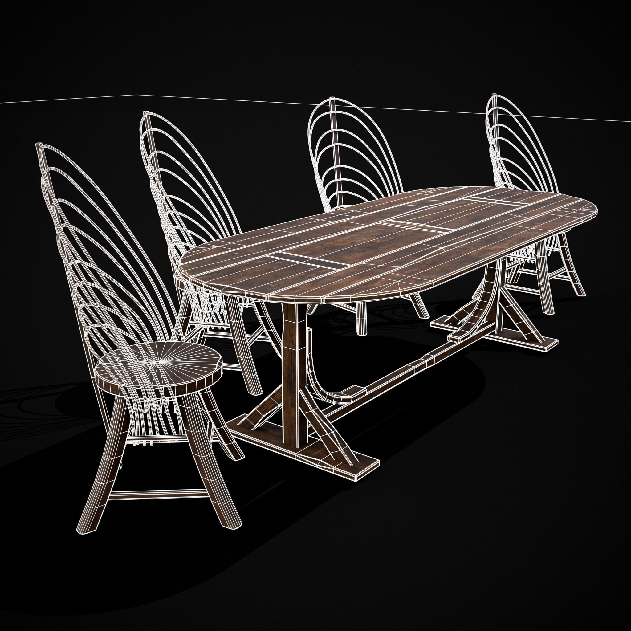 Rustic Table and Bent Stick Chairs 3D Model Collection_5