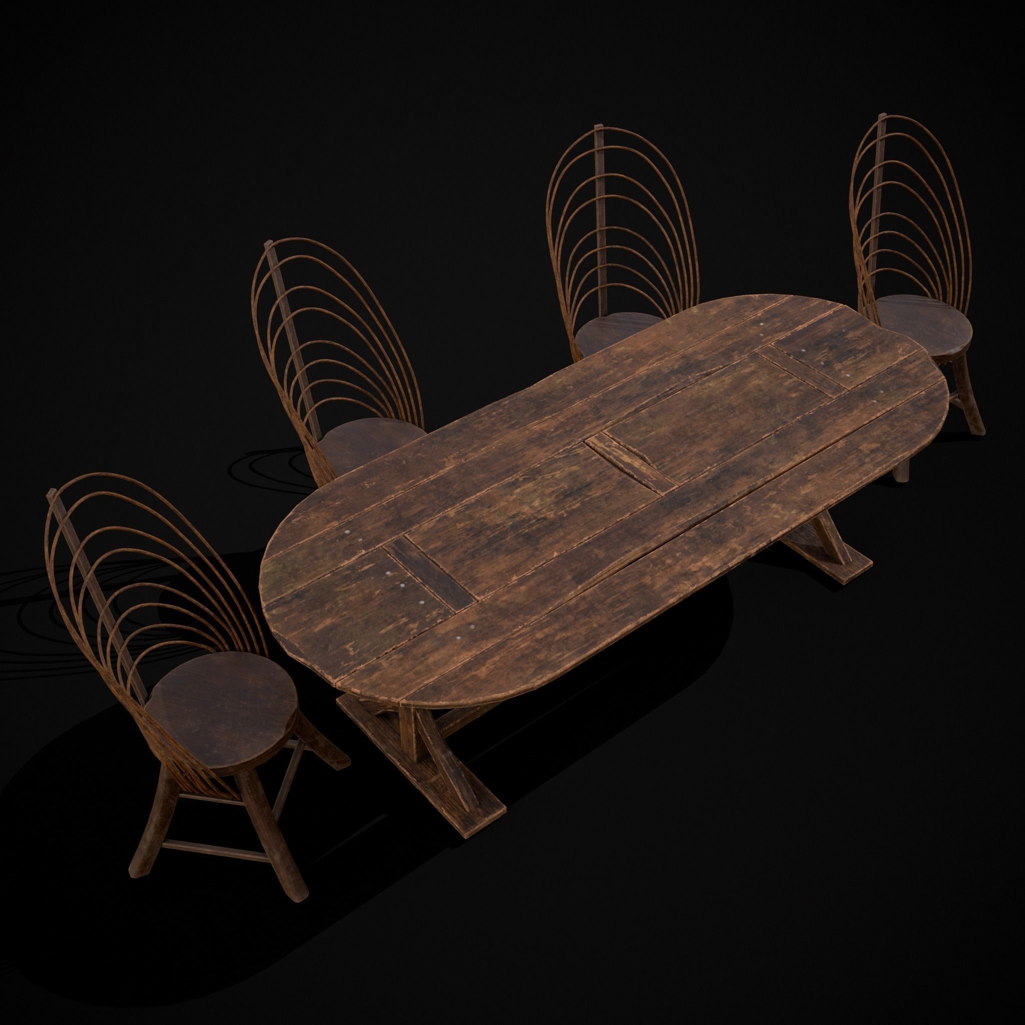 Rustic Table and Bent Stick Chairs 3D Model Collection_8