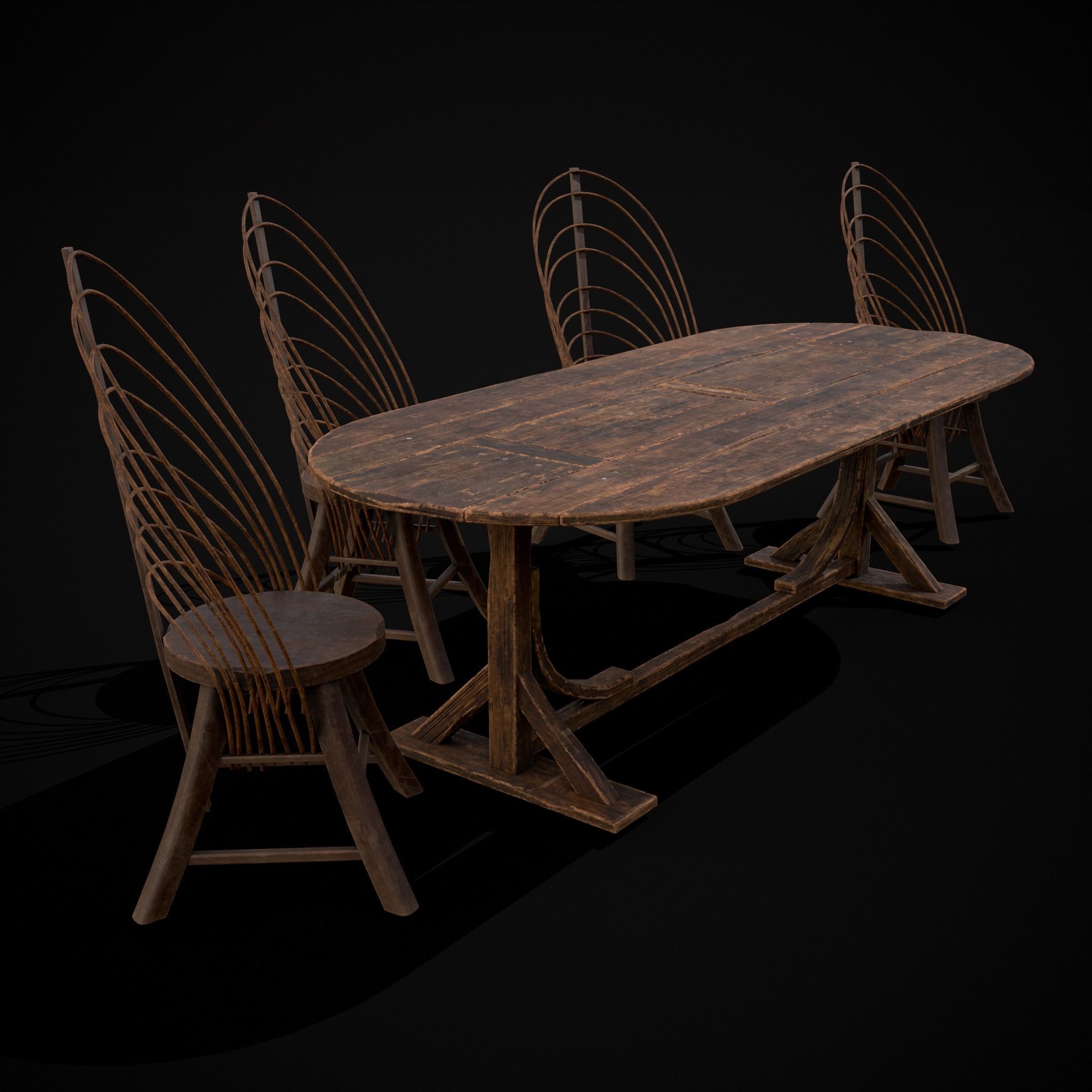 Rustic Table and Bent Stick Chairs 3D Model Collection_4