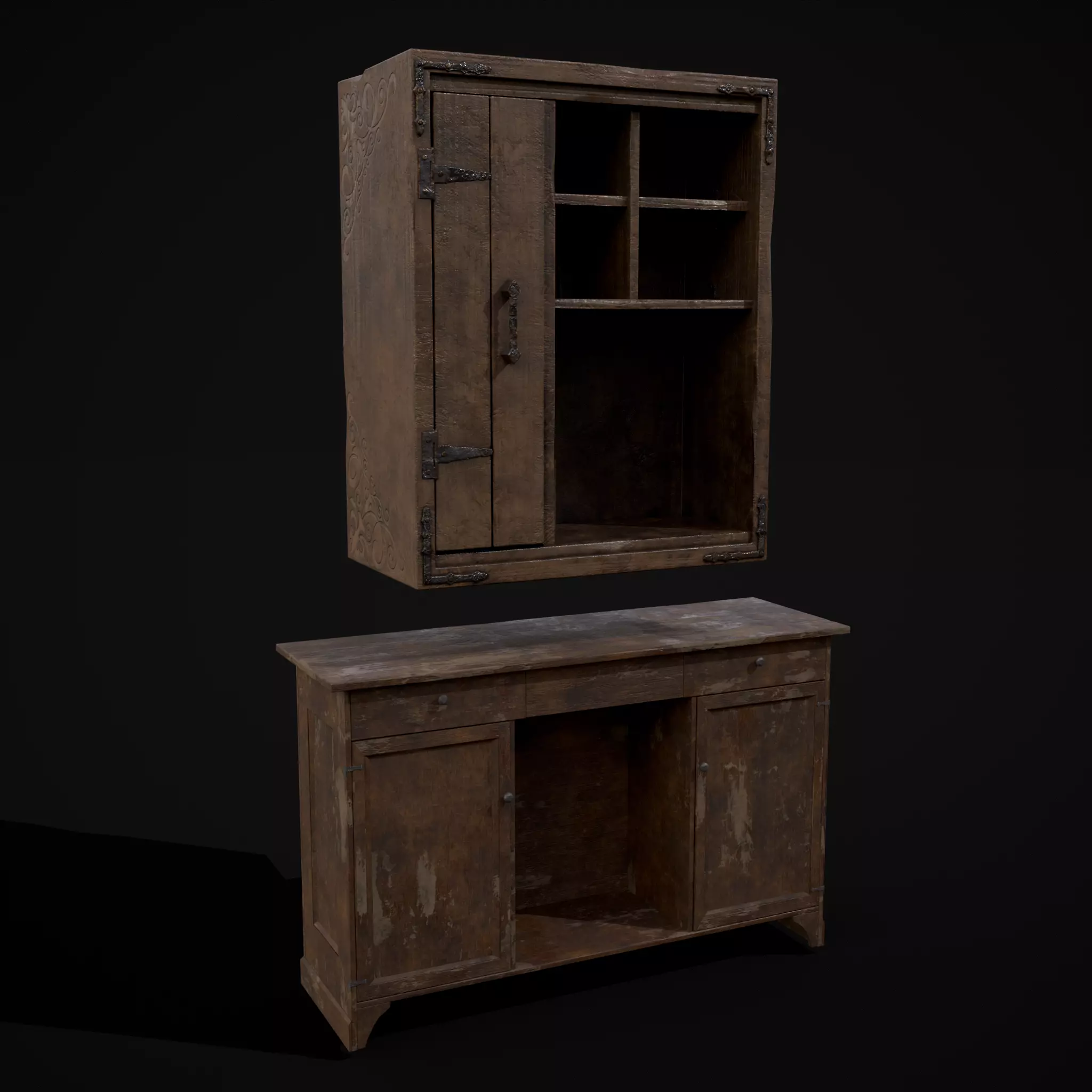 Rustic Cabinet and Drawer  3D Model Collection_0