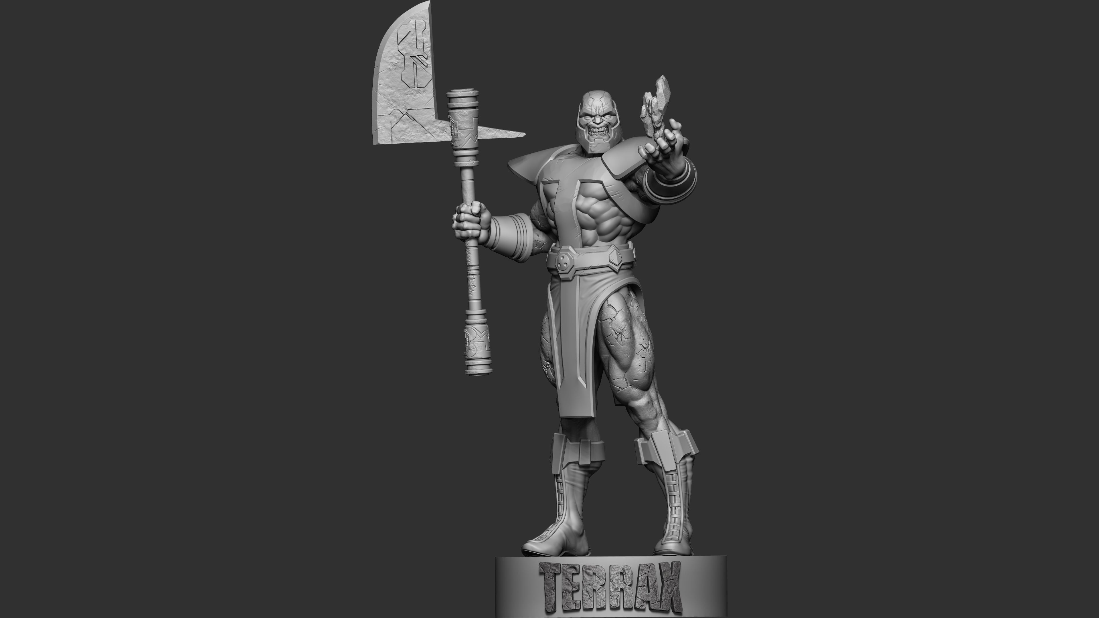 Terrax statue of superhero holding sword 3D print model_3