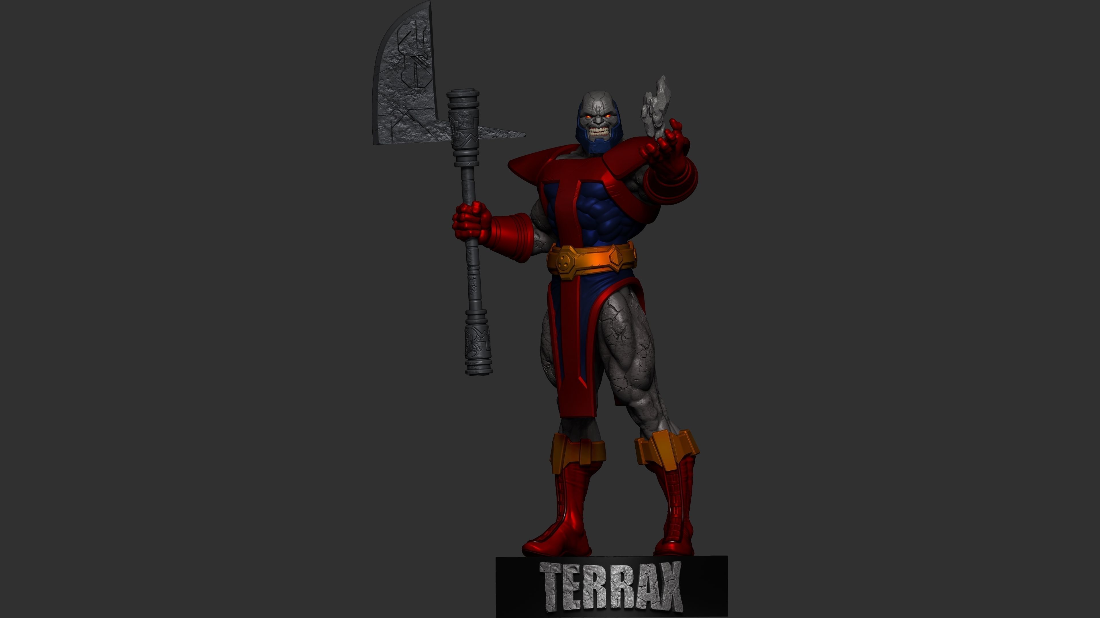 Terrax statue of superhero holding sword 3D print model_2
