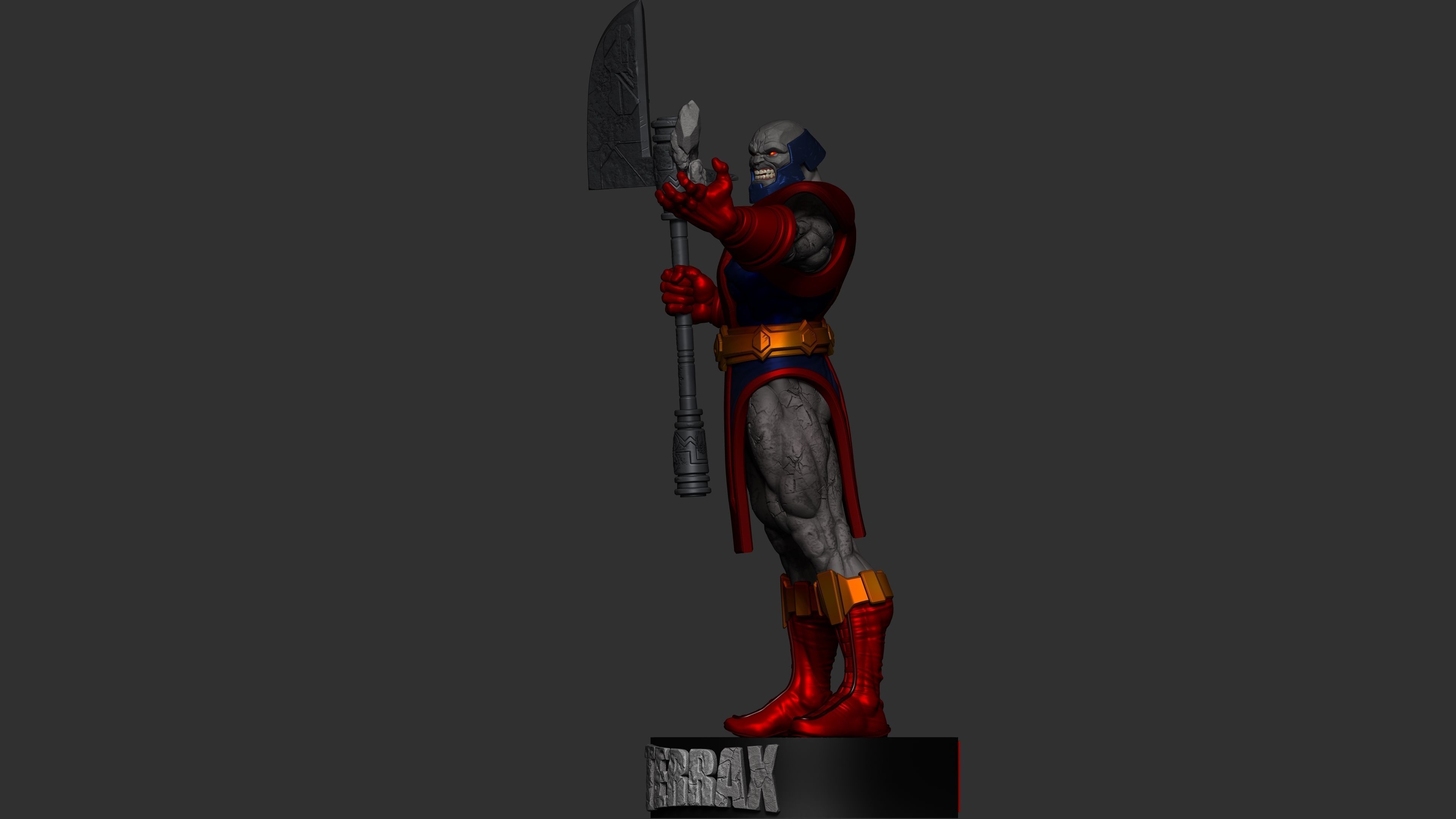 Terrax statue of superhero holding sword 3D print model_4