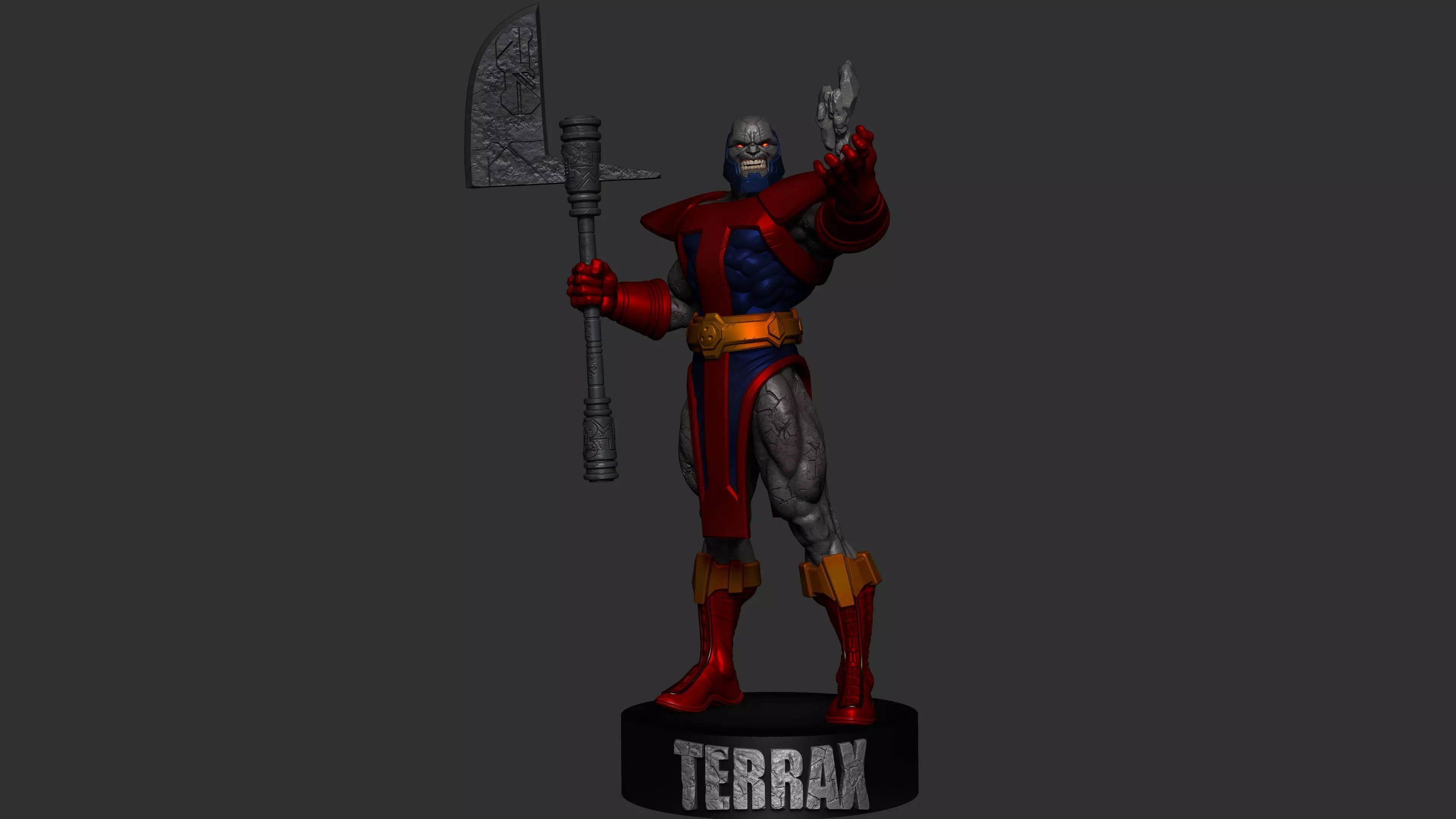 Terrax statue of superhero holding sword 3D print model_0