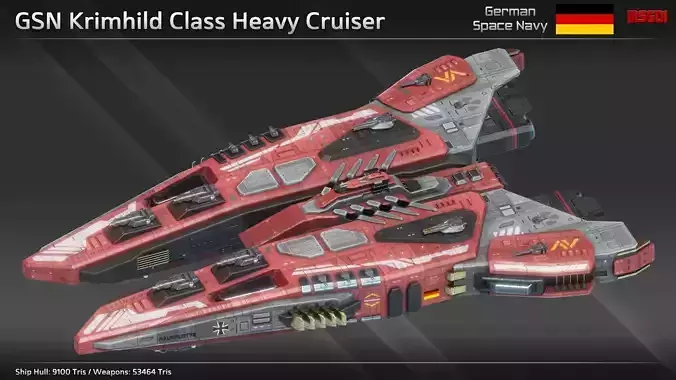 GSN Spaceship Krimhild Class Heavy Cruiser Low-poly 3D model