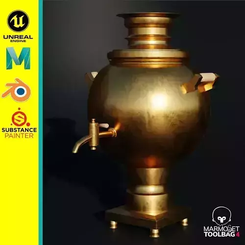 Samovar golden urn Low-poly 3D model