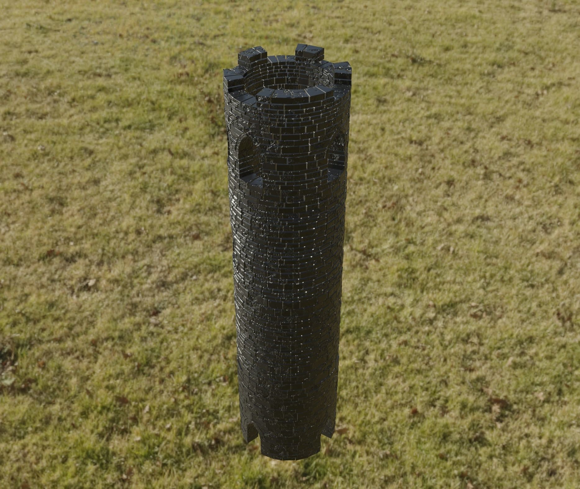 Tower post in middle of grassy field Free 3D model_1