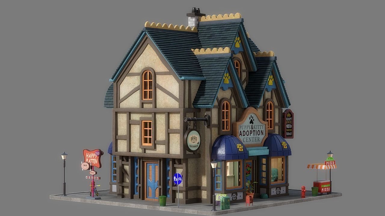 Cartoon House 13 3D model_3