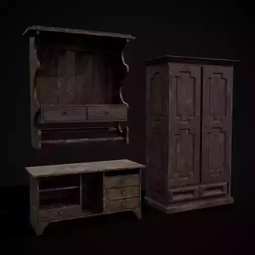 Rustic Wardrobe and Drawers 3D Model Collection