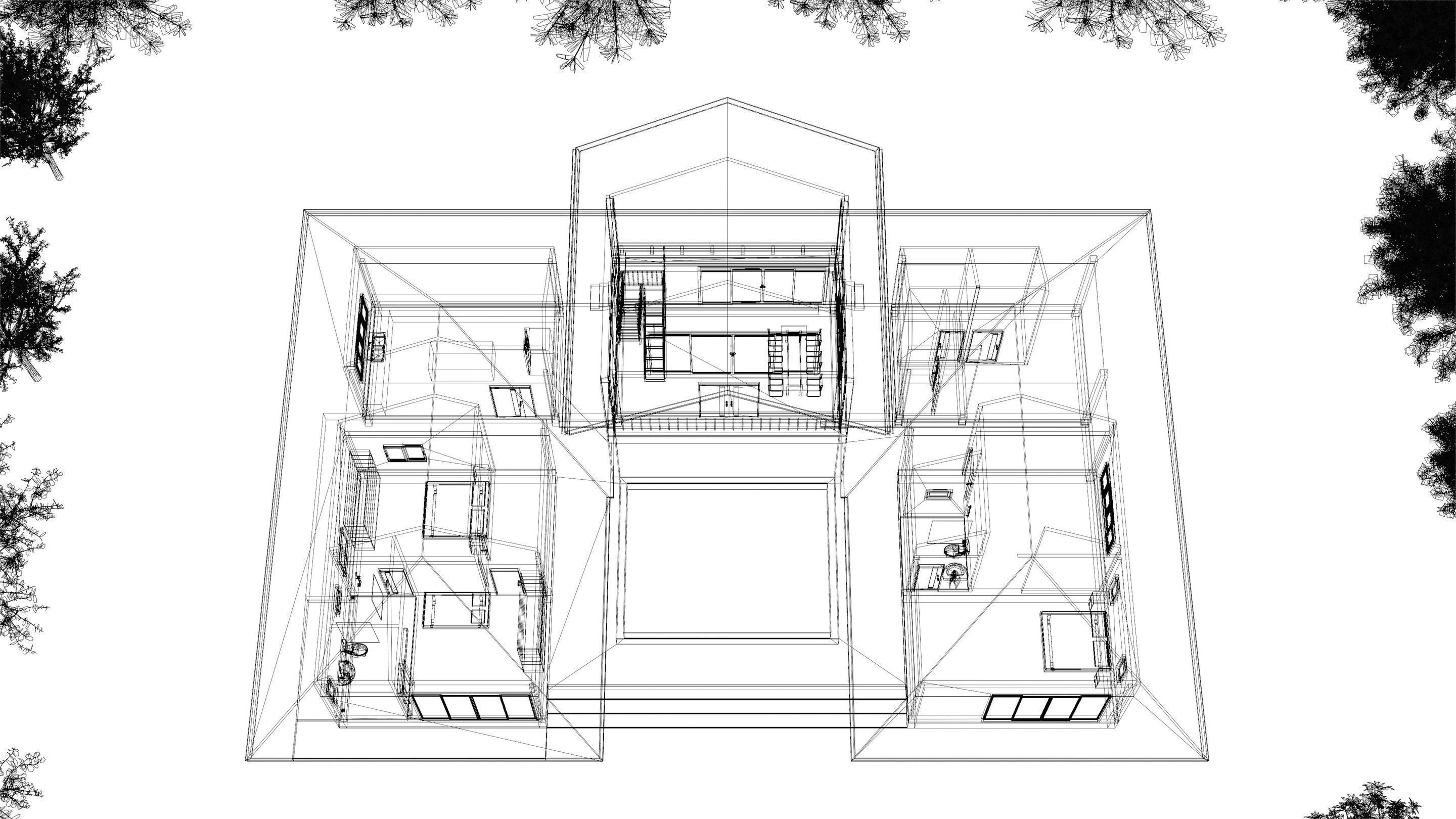 House in U shape 3D model_5