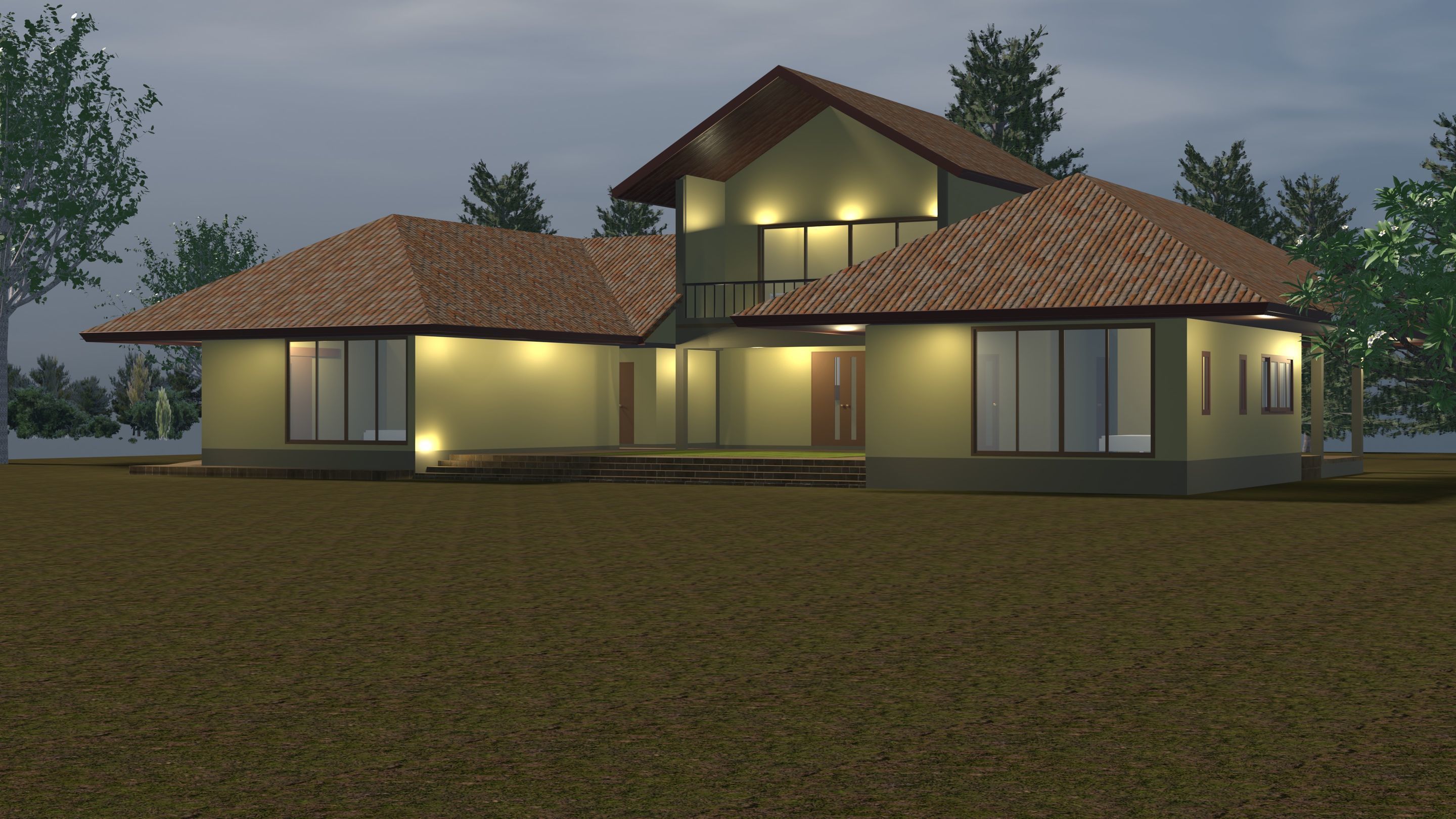 House in U shape 3D model_3