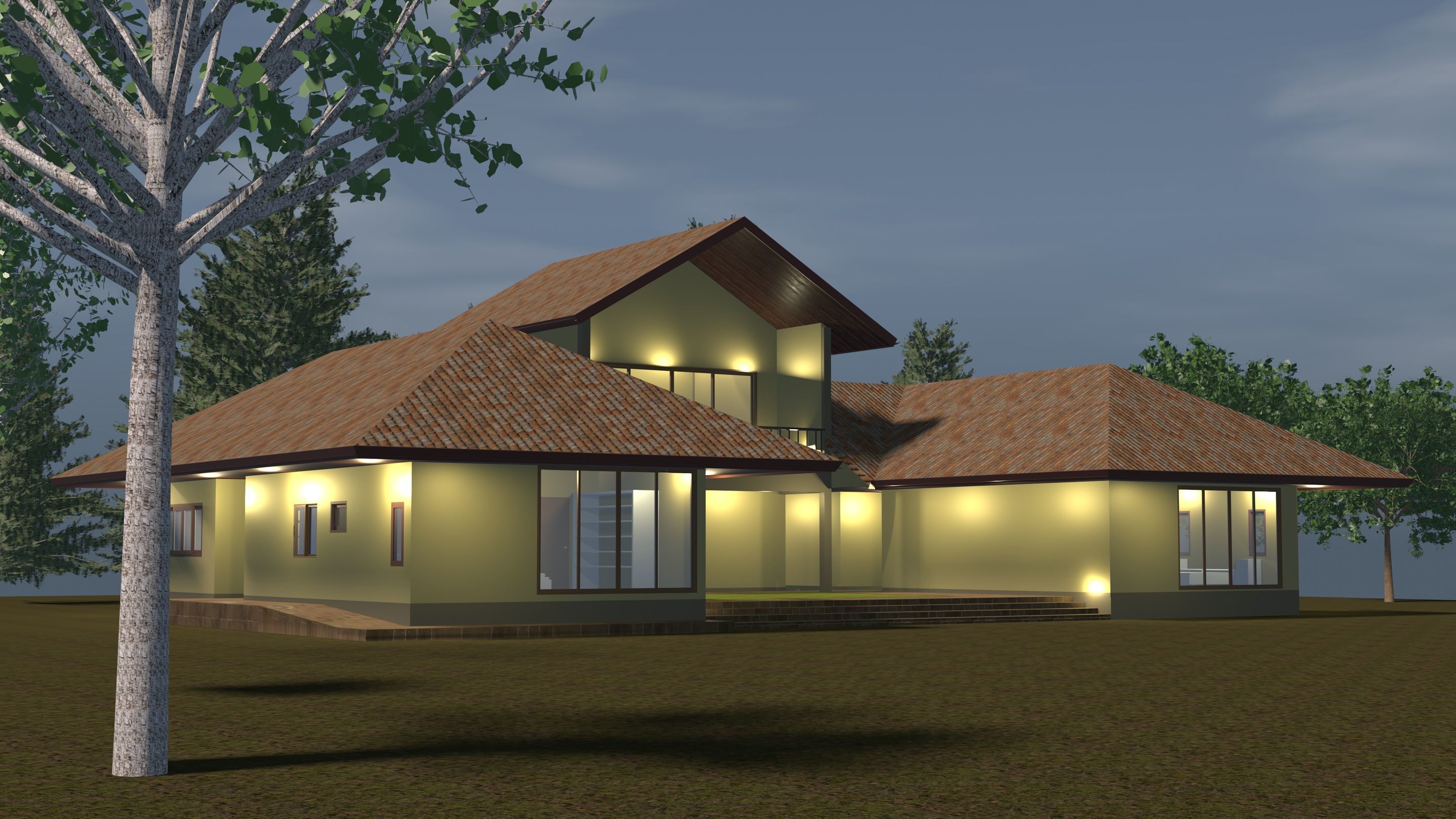 House in U shape 3D model_2