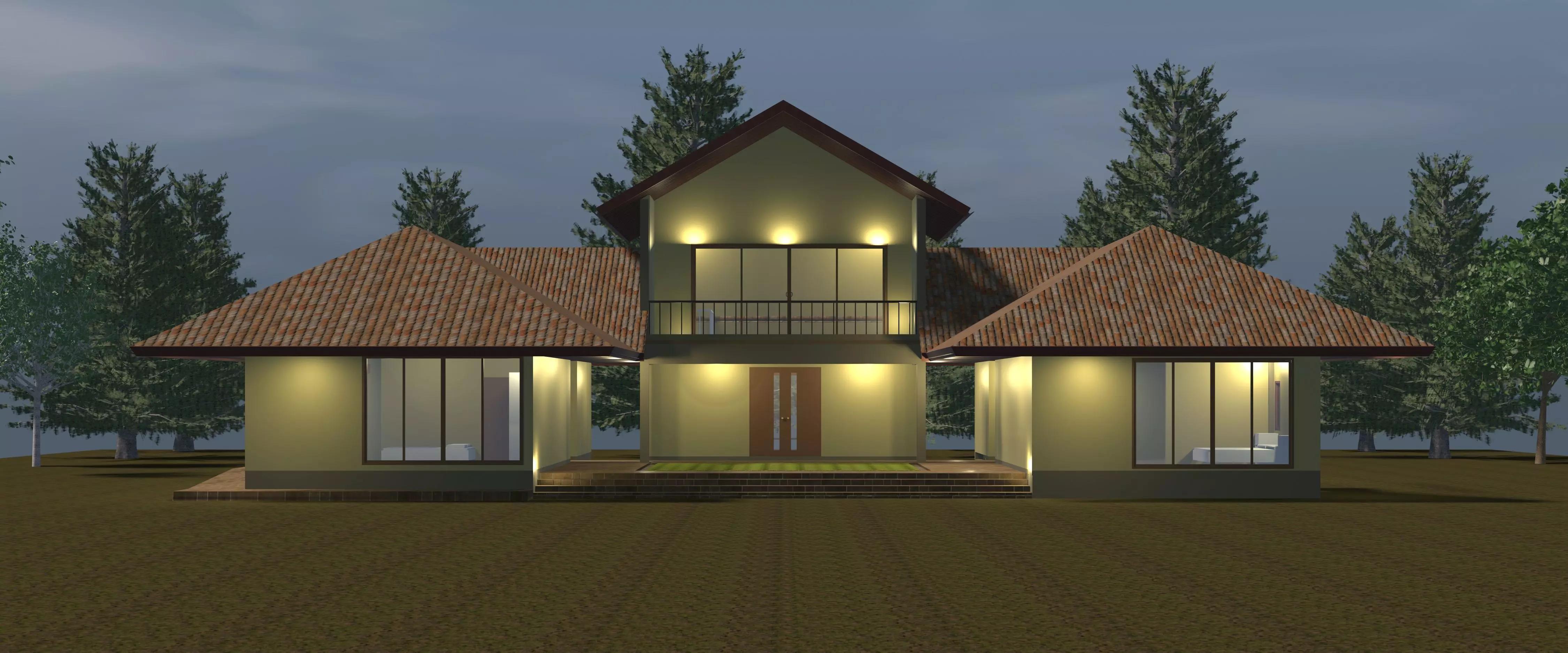 House in U shape 3D model_0