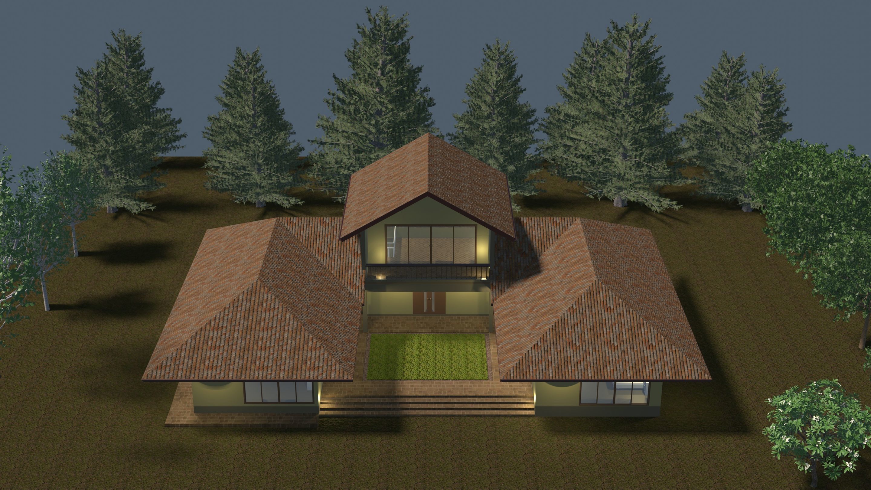 House in U shape 3D model_1