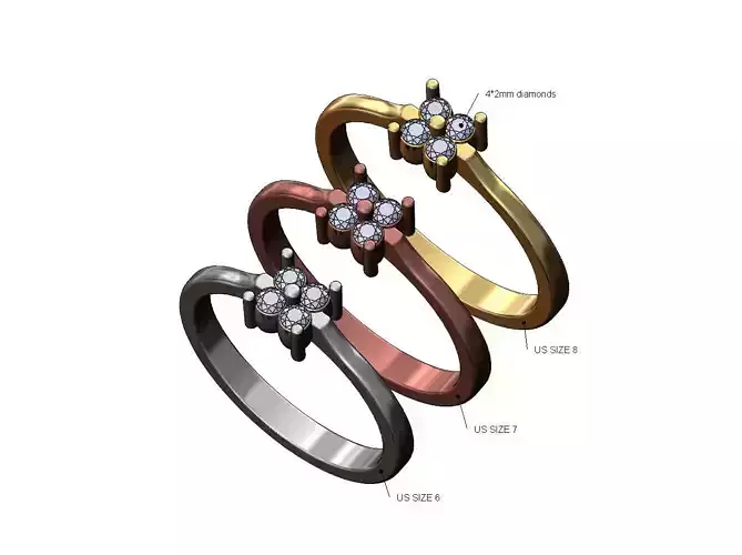 Pinched square diamond cluster ring US sizes 6 7 8