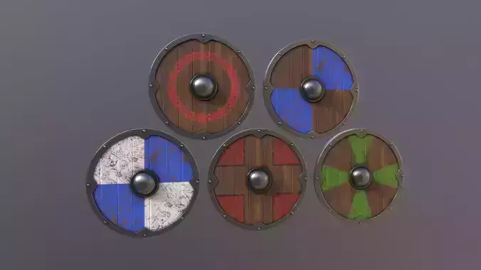 Painted Wooden Sheilds  Low-poly 3D model