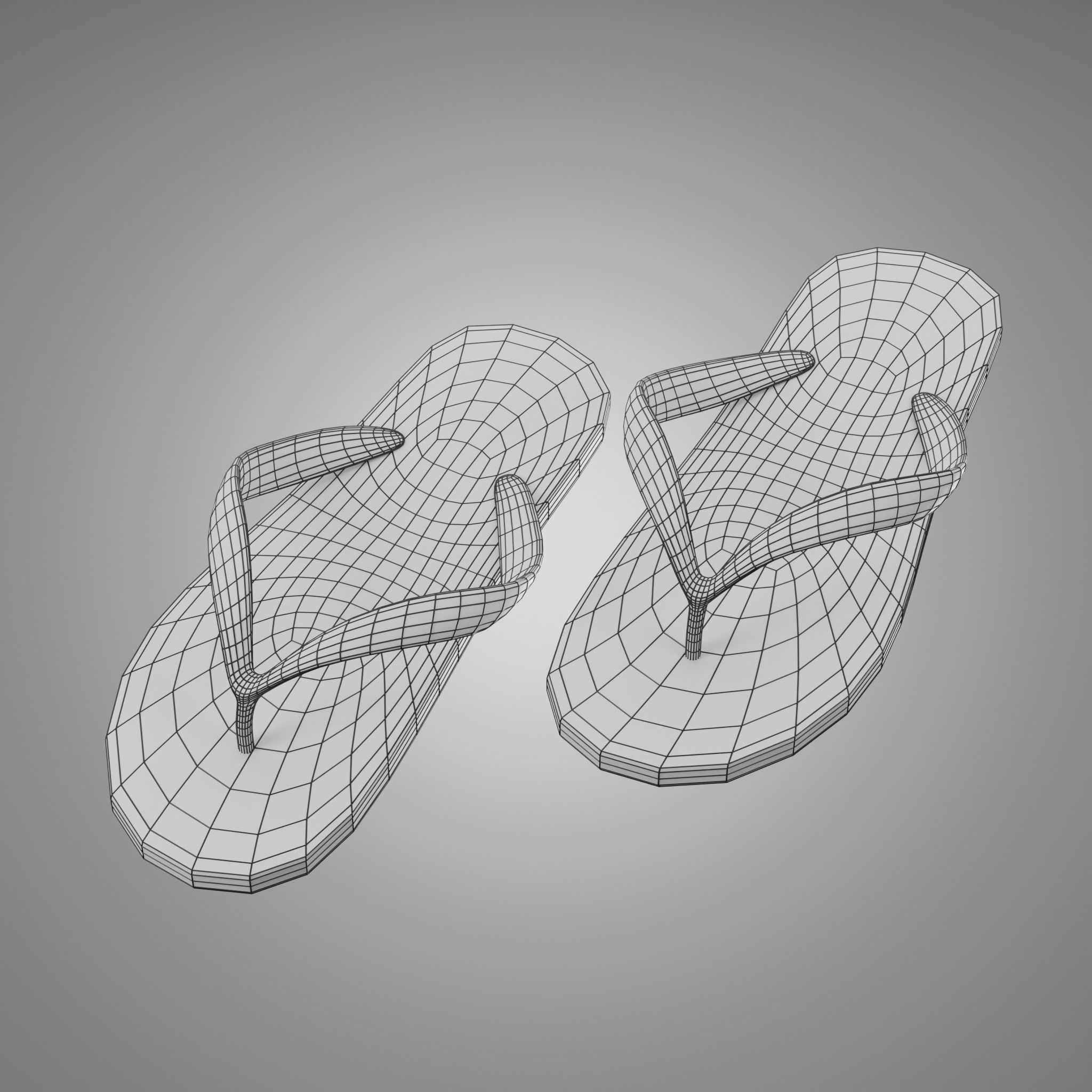 Flip flops 3D model low polygon  Low-poly 3D model_2