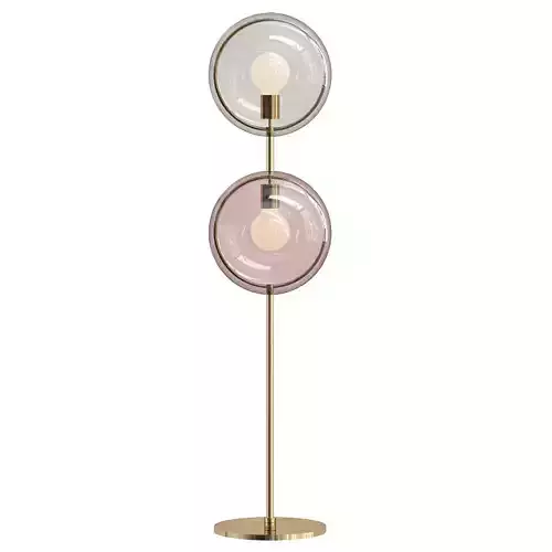 ORBITAL floor lamp with two round glass shades and gold base