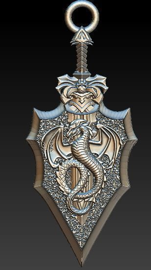 dragon and sword pendant 3D model_2