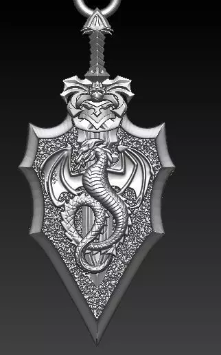 dragon and sword pendant 3D model_0