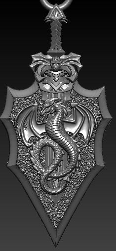dragon and sword pendant 3D model_1